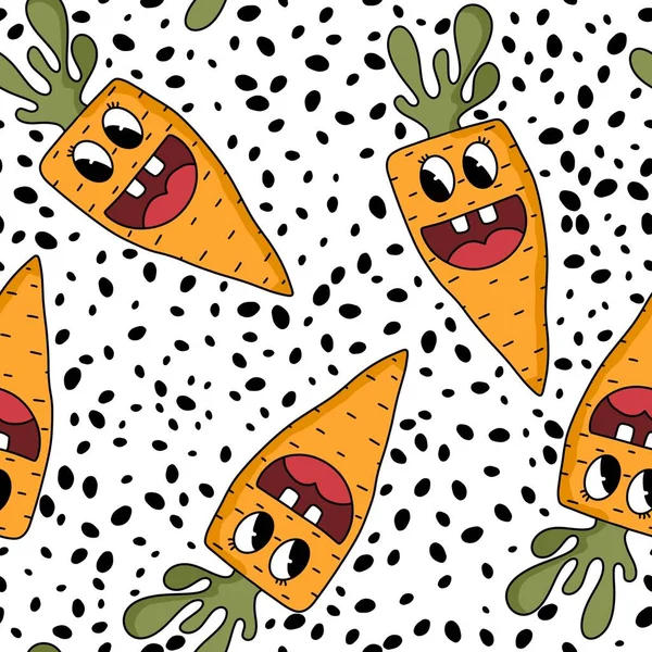 Retro cartoon summer vegetable seamless carrot pattern for wrapping paper and fabrics and linens and kids clothes print and autumn packaging. High quality illustration