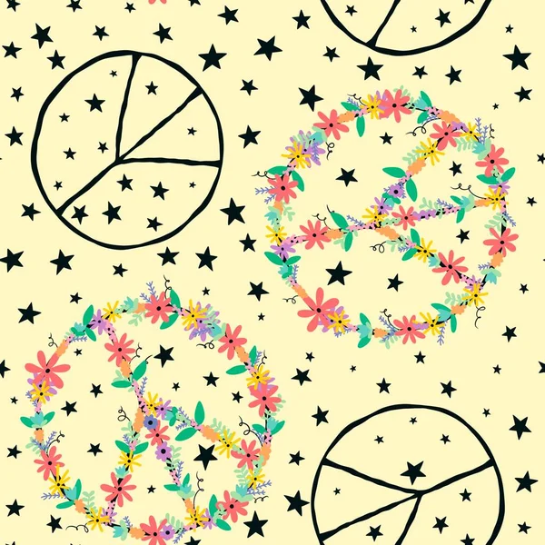 Summer cartoon seamless peace sign and flower pattern for wrapping paper and fabrics and linens and kids clothes print and festive packaging and fashion textiles. High quality illustration
