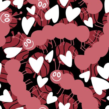 Çizgi film yaz hayvanları çocuk kıyafetleri, kıyafet baskıları, kumaşlar, çarşaflar, sonbahar tekstil ürünleri ve ambalaj kağıtları için dikişsiz tırtıllar ve elma desenleri. Yüksek kaliteli illüstrasyon