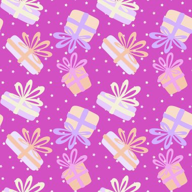 Çizgi film hediye kutuları kusursuz Noel ve doğum günü şablonu kağıt, kumaş, çarşaf, ambalaj, çocuk kıyafetleri ve parti aksesuarları için. Yüksek kaliteli illüstrasyon