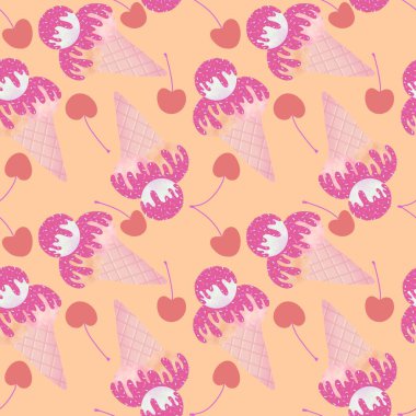 Duvar kağıtları, ambalaj kağıtları, kumaşlar, çocuk giysileri baskıları, şenlikli ambalajlar ve mayo tekstili için yaz çizgi filmlerinin dikişsiz dondurma kalıpları. Yüksek kaliteli illüstrasyon