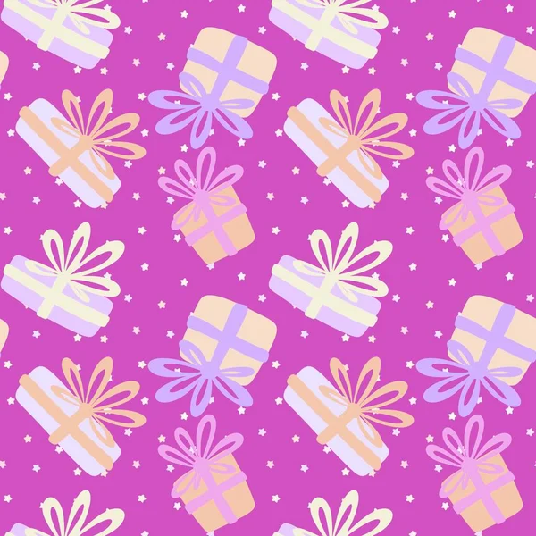 Cartoon Festive Gifts Box Seamless Christmas Birthday Pattern Wrapping Paper — Stock Photo, Image