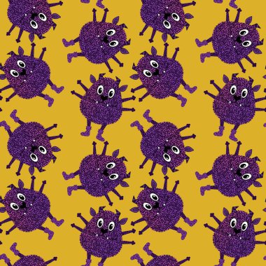 Cartoon monsters seamless emoticons aliens pattern for kids clothes print and wrapping paper and fabrics and linens and kindergarten. High quality illustration