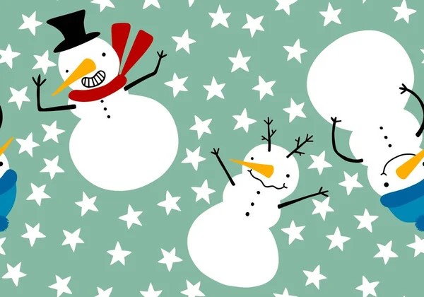 Świąteczne Kreskówki Bałwan Bezszwowe Płatki Śniegu Pingwina Pudełko Prezentów Cukierki — Zdjęcie stockowe