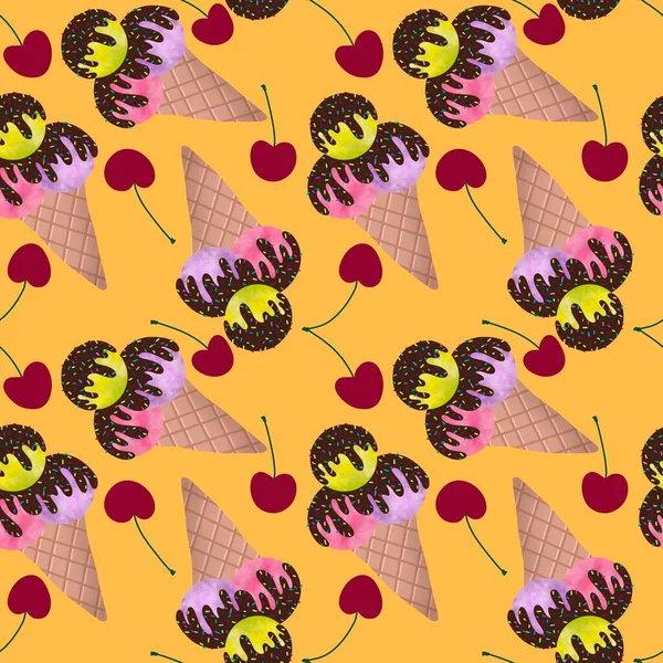 Letní Kreslený Bezešvý Vzor Zmrzliny Pro Tapety Balicí Papír Tkaniny — Stock fotografie