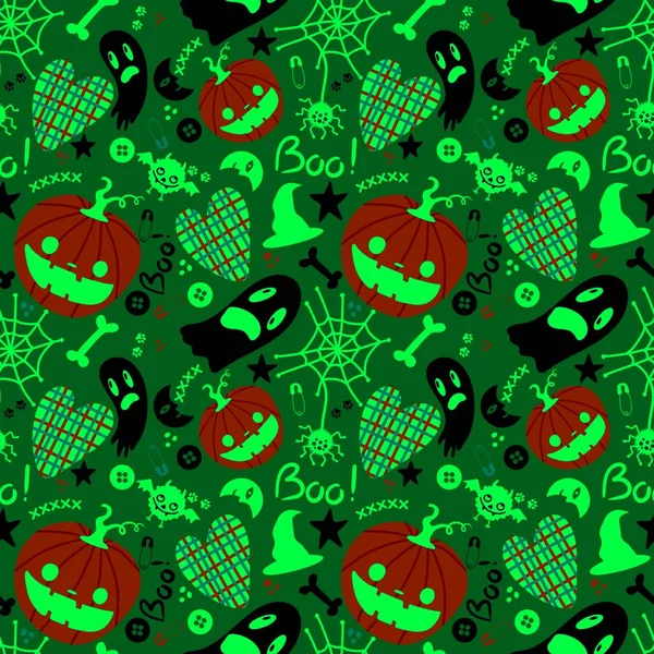 Halloween Tecknad Pumpor Sömlösa Spöke Och Måne Och Fladdermöss Och — Stockfoto