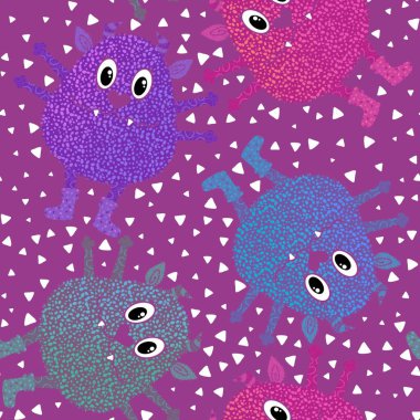 Cartoon monsters seamless emoticons aliens pattern for kids clothes print and wrapping paper and fabrics and linens and kindergarten. High quality illustration