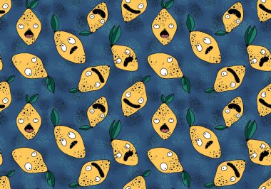Kağıt, kumaş, çarşaf, çocuk giysisi baskısı, şenlik ambalajı ve moda tekstili için limon deseni. Yüksek kaliteli illüstrasyon