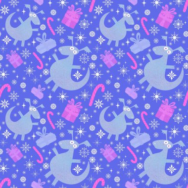 Cartoon dinosaur monsters seamless dragon pattern for wrapping paper and Christmas gift box and kids clothes print and festive packaging and linens and fabrics. High quality illustration