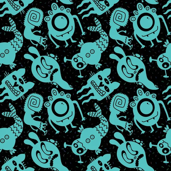 Карикатурные Монстры Бесшовные Смайлики Инопланетян Шаблон Детской Одежды Печати Упаковки — стоковое фото