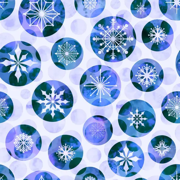 Téli Akvarell Hópelyhek Zökkenőmentes Karácsonyi Polka Pontok Minta Újévi Ajándék — Stock Fotó