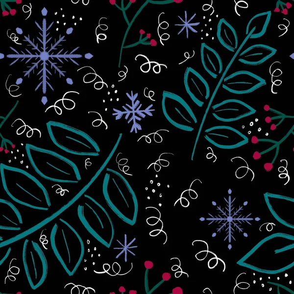 Winter Blumen Nahtlose Schneeflocken Und Zweige Und Beeren Muster Für — Stockfoto