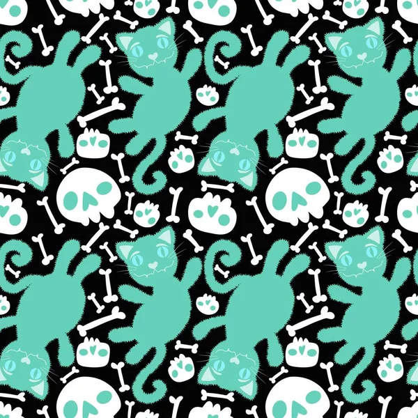 Halloween Cartoon Black Cats Seamless Animals Fluffy Monsters Pattern Wrapping — Stock Photo, Image