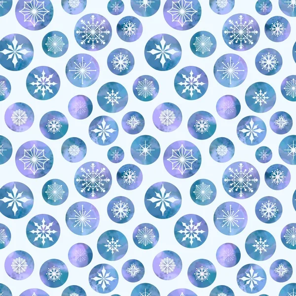 Inverno Acquerello Fiocchi Neve Senza Soluzione Continuità Motivo Pois Natale — Foto Stock
