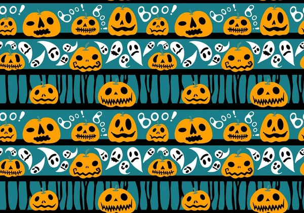 Calabazas Halloween Sin Costuras Fantasma Huesos Patrón Gato Para Papel —  Fotos de Stock