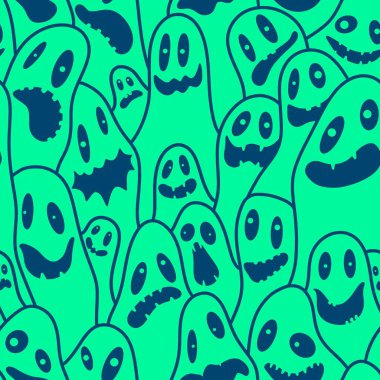 Cadılar Bayramı hayalet desenli ambalaj kağıtları, çarşaflar, kumaşlar çocuk giysileri baskıları, şenlikli aksesuarlar ve ambalajlar için. Yüksek kaliteli illüstrasyon