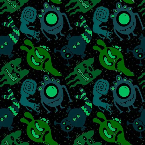 Cartoon Monsters Seamless Emoticons Aliens Pattern Kids Clothes Print Wrapping — 스톡 사진