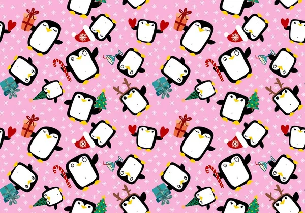 Karácsonyi Állatok Zökkenőmentes Pingvin Minta Csomagolására Papír Szövetek Ágynemű Gyerek — Stock Fotó