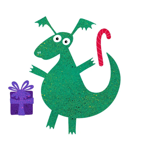 卡通恐龙怪物设置龙图案用于包装纸和圣诞礼物盒 孩子们的衣服 印刷品 节日包装 亚麻布和织物 高质量的例证 — 图库照片