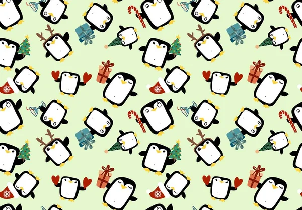 Juldjur Sömlös Pingvin Mönster För Inslagning Papper Och Tyger Och — Stockfoto