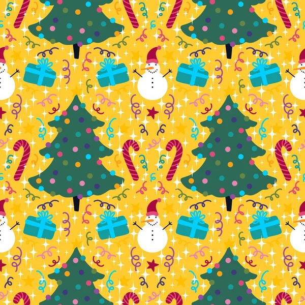 Winter Cartoon Seamless Christmas Snowman Gifts Box Candy Pattern Wrapping — Stock Photo, Image