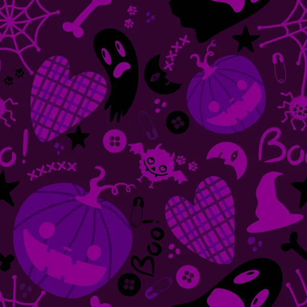 Calabazas Dibujos Animados Halloween Fantasma Sin Costuras Luna Murciélagos Patrón — Foto de Stock