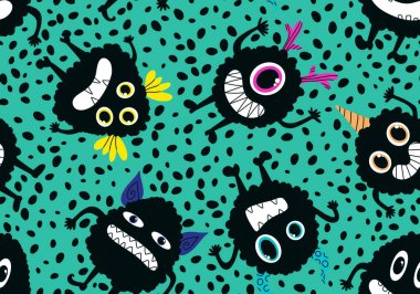 Cartoon monsters seamless emoticons aliens pattern for kids clothes print and wrapping paper and fabrics and linens and kindergarten. High quality illustration