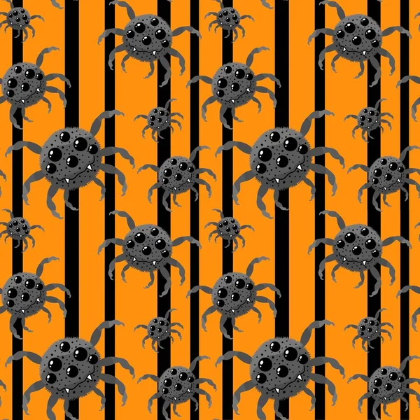 Rajzfilm Szörnyek Zökkenőmentes Halloween Pók Minta Tapéta Szövetek Textíliák Csomagolás — Stock Fotó