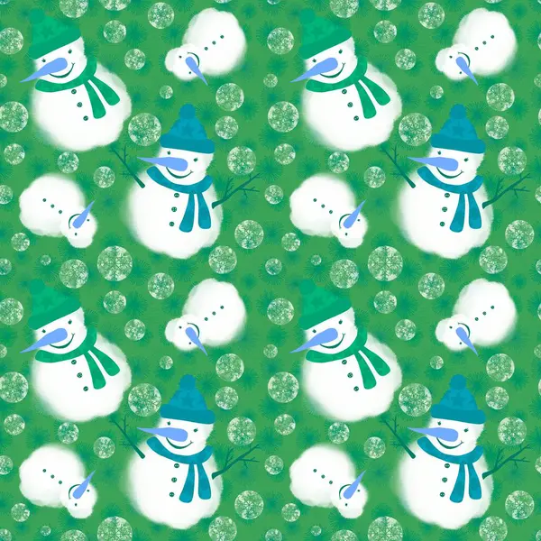 Winter Seamless Snowman Snowflakes Pattern Christmas Wrapping Paper Kids Notebooks — Photo