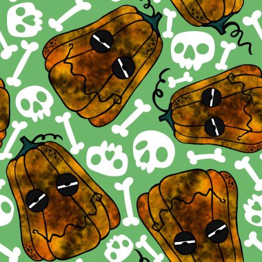 Halloween seamless pumpkins pattern for fabrics and wrapping paper and clothes print and notebooks and accessories and party. High quality illustration