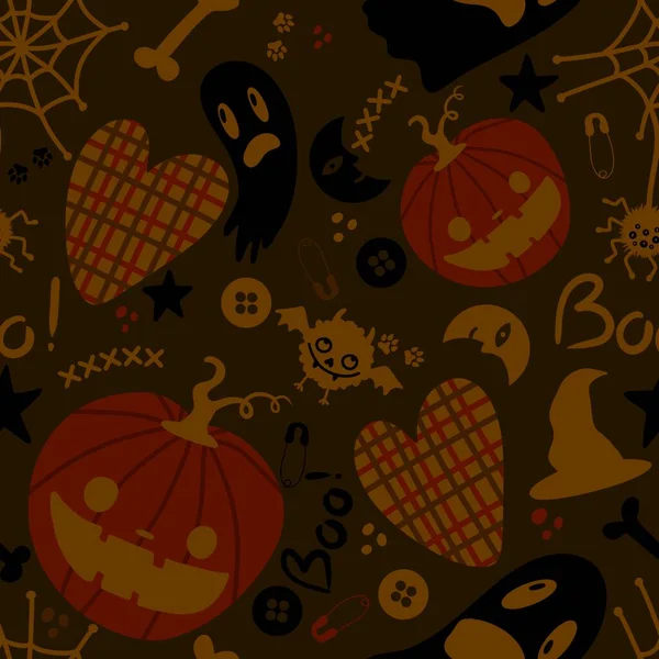 Calabazas Dibujos Animados Halloween Fantasma Sin Costuras Luna Murciélagos Patrón —  Fotos de Stock