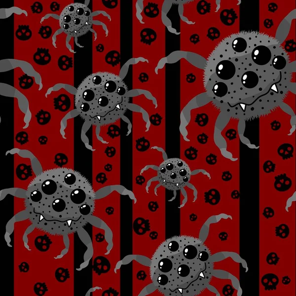 Monstros Desenhos Animados Sem Costura Padrão Aranha Halloween Para Papel — Fotografia de Stock