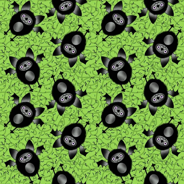 Halloween Cartoon Monster Nahtlose Kawaii Flauschige Fledermäuse Muster Zum Einwickeln — Stockfoto