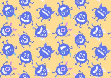 Cartoon monsters seamless emoticons aliens pattern for kids clothes print and wrapping paper and fabrics and linens and kindergarten. High quality illustration