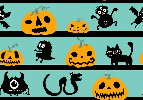 Halloween Abóboras Sem Costura Fantasma Ossos Padrão Gato Para Papel — Fotografia de Stock