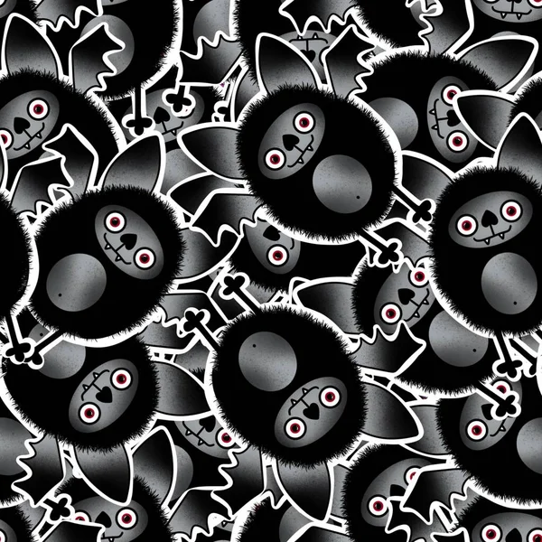 Patrón Murciélagos Esponjosos Kawaii Sin Costuras Monstruos Dibujos Animados Halloween — Foto de Stock