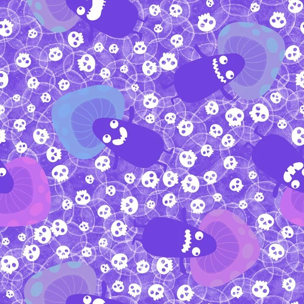 Cartoon Mushrooms Seamless Halloween Pattern Wrapping Paper Fabrics Linens Kids — Stock Photo, Image