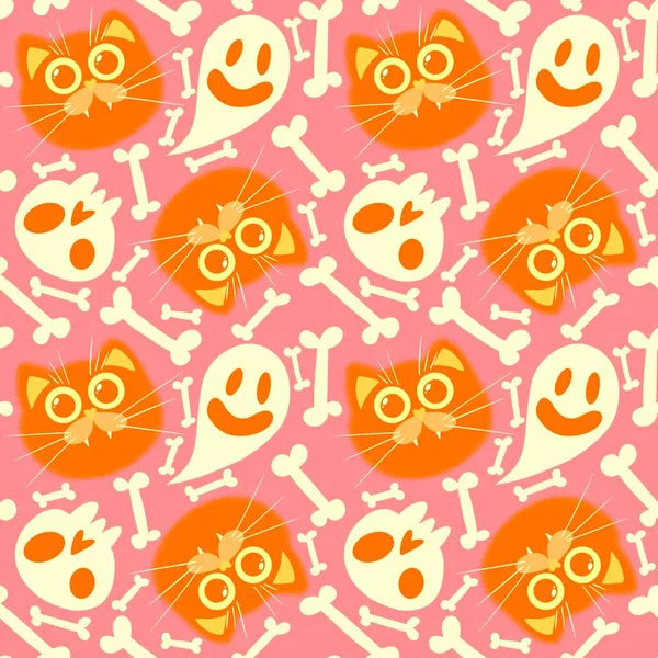 Halloween cartoon seamless cats pattern for wrapping paper and linens and fabrics and kids clothes print and festive packaging and fashion textiles. High quality illustration