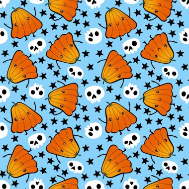 Halloween seamless pumpkins pattern for fabrics and wrapping paper and clothes print and notebooks and accessories and party. High quality illustration