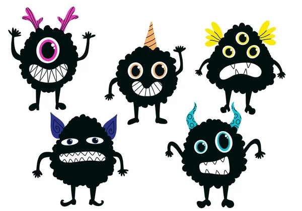 Monstros Desenhos Animados Definir Emoticons Padrão Alienígenas Para Crianças Roupas — Fotografia de Stock