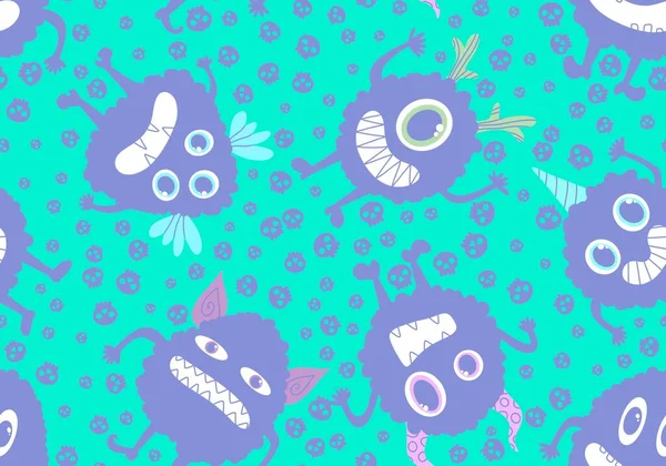 Cartoon Monsters Seamless Emoticons Aliens Pattern Kids Clothes Print Wrapping — Stockfoto