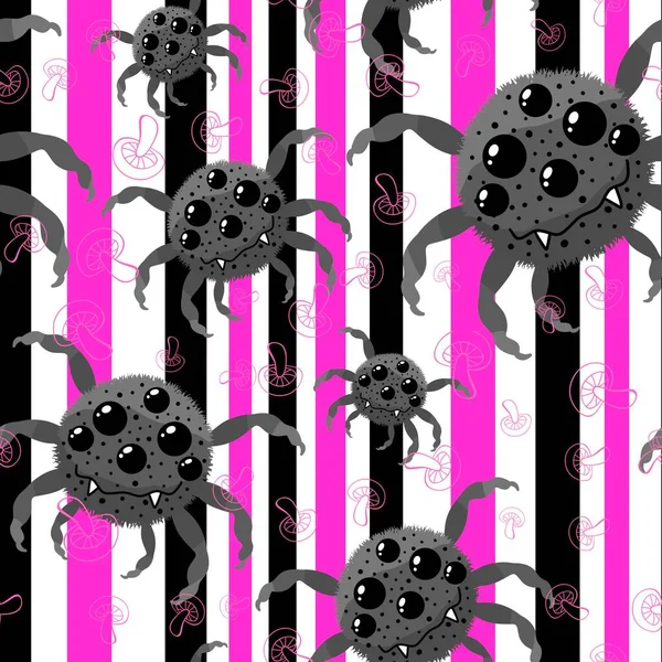 Cartoon monsters seamless Halloween spider pattern for wallpaper and fabrics and textiles and packaging and linens and kids clothes print and wrapping paper. High quality illustration