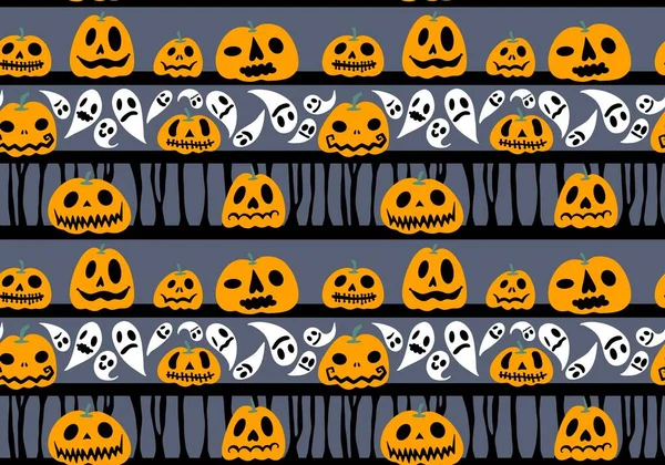 Calabazas Halloween Sin Costuras Fantasma Huesos Patrón Gato Para Papel — Foto de Stock