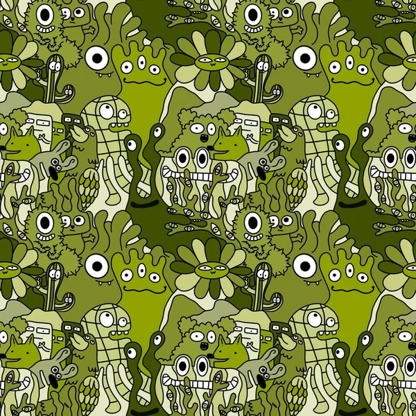 Cartoon Monstra Bezešvé Legrační Cizinci Králík Kaktus Květinový Vzor Pro — Stock fotografie