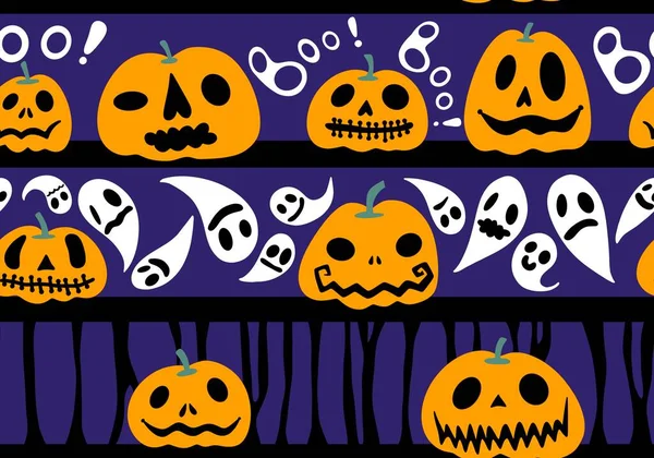 Halloween Pompoenen Naadloze Spook Botten Kat Patroon Voor Het Inpakken — Stockfoto