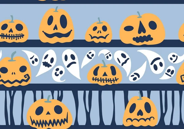 Halloween Pompoenen Naadloze Spook Botten Kat Patroon Voor Het Inpakken — Stockfoto