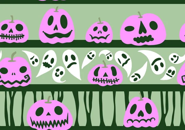 Calabazas Halloween Sin Costuras Fantasma Huesos Patrón Gato Para Papel — Foto de Stock
