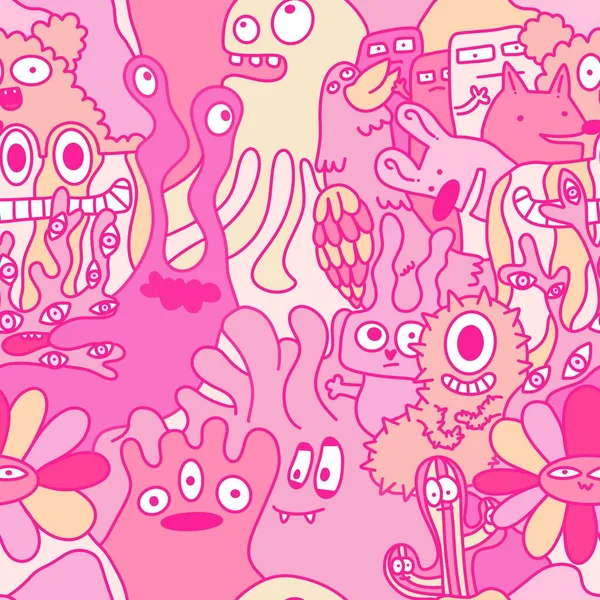 Monstruos Dibujos Animados Sin Costuras Extranjeros Divertidos Conejo Cactus Patrón —  Fotos de Stock