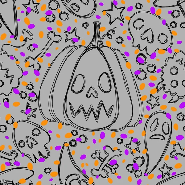 Halloween Cartoon Seamless Pumpkins Witch Hat Ghost Pattern Wrapping Paper — Stock Photo, Image