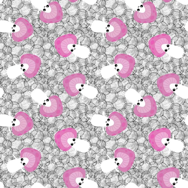Cartoon Mushrooms Seamless Halloween Pattern Wrapping Paper Fabrics Linens Kids — Stock Photo, Image